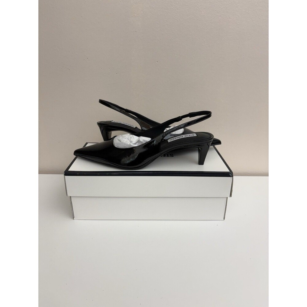 NIB Steve Madden Alynna Black Patent Slingback Pumps Pointed Toe Cone Heels 7.5 - Picture 2 of 16